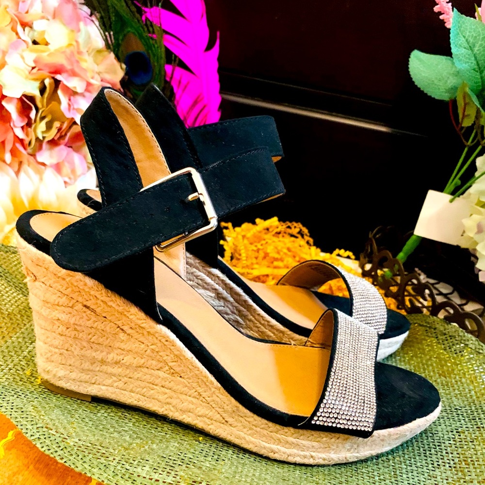 Rhinestone velvet wedge heels